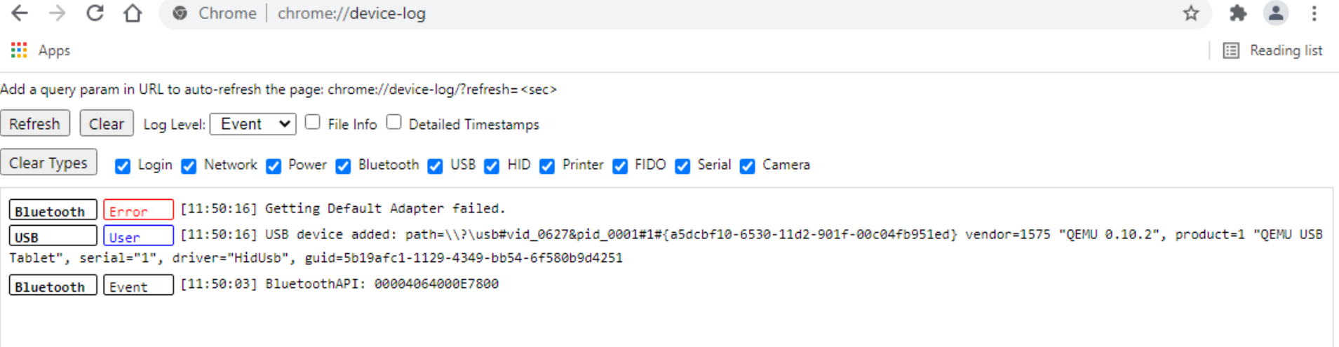 Device log