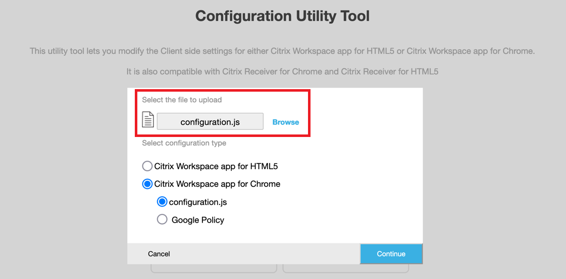 Upload configuration