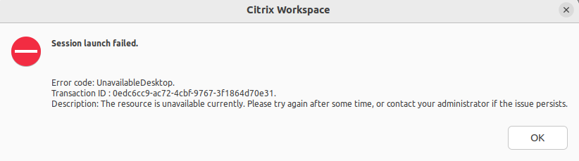 Session launch failure