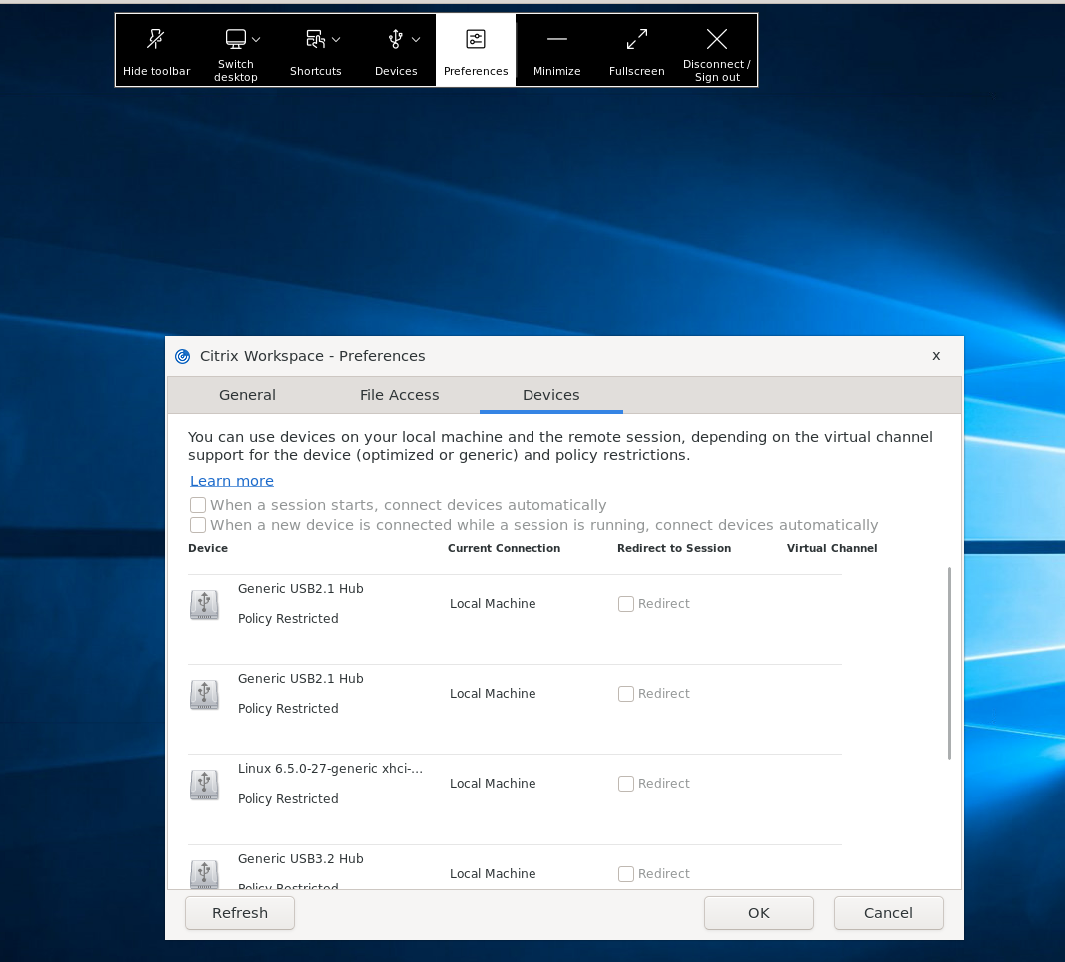 USB policy configuration