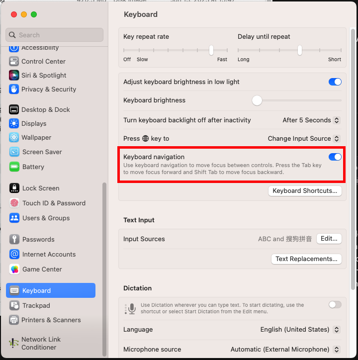Keyboard navigation