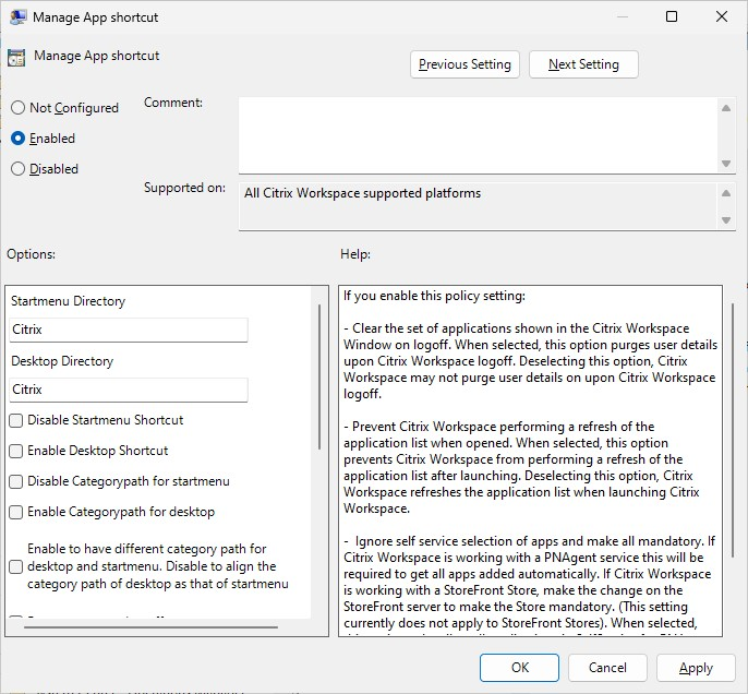 Screenshot of group policy