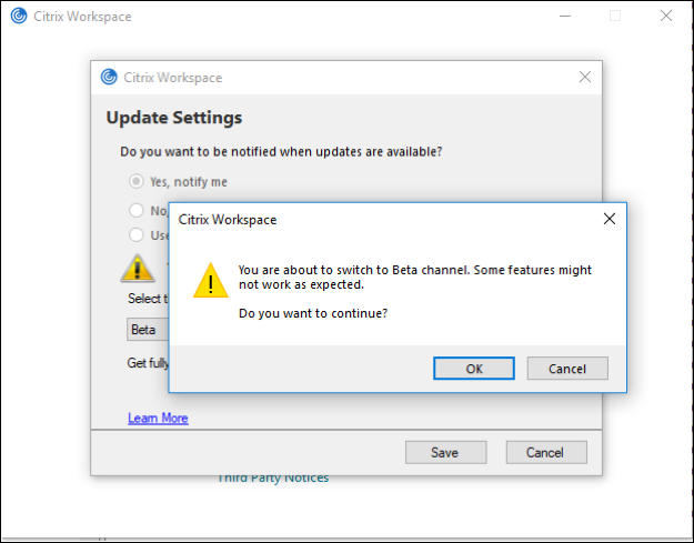 Beta channel update notification