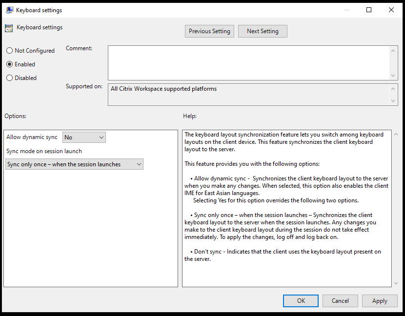Keyboard settings