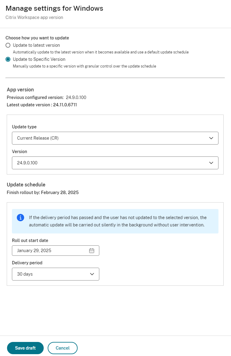 Manage setting for upgrade to specific