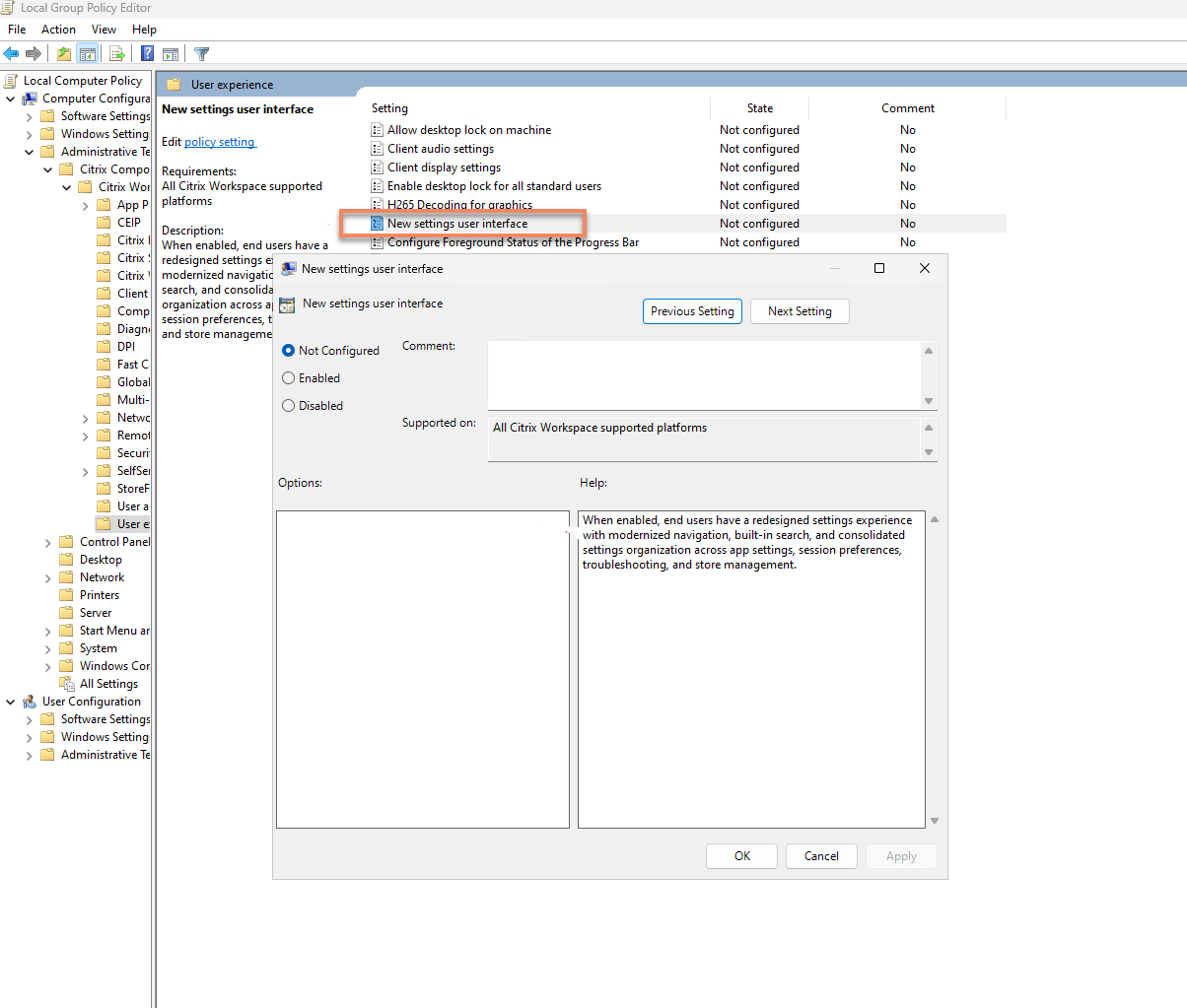 Redesigning New Settings Enable