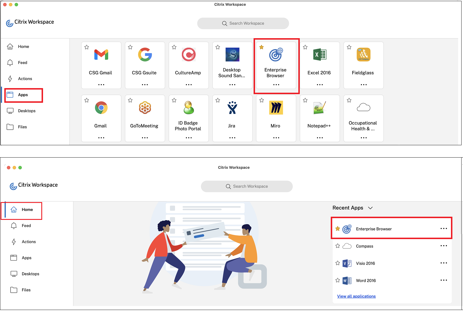Start Citrix Enterprise Browser from the app