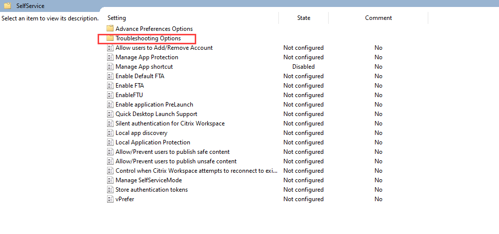 Troubleshooting options