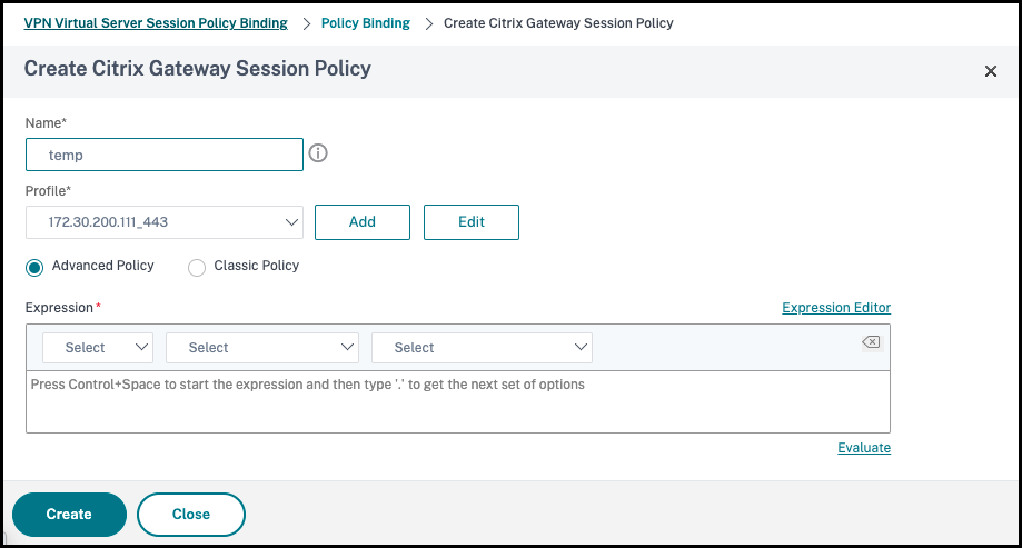 Enter session policy name