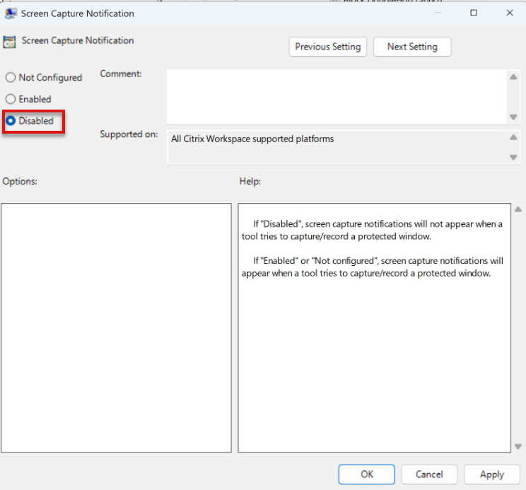 Disable screen capture through GPO setting