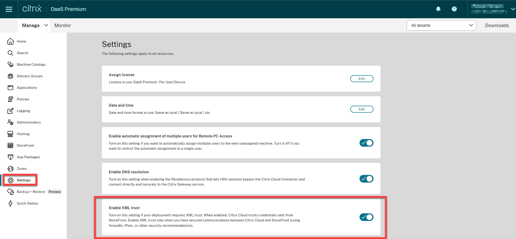 Enable XML Trust