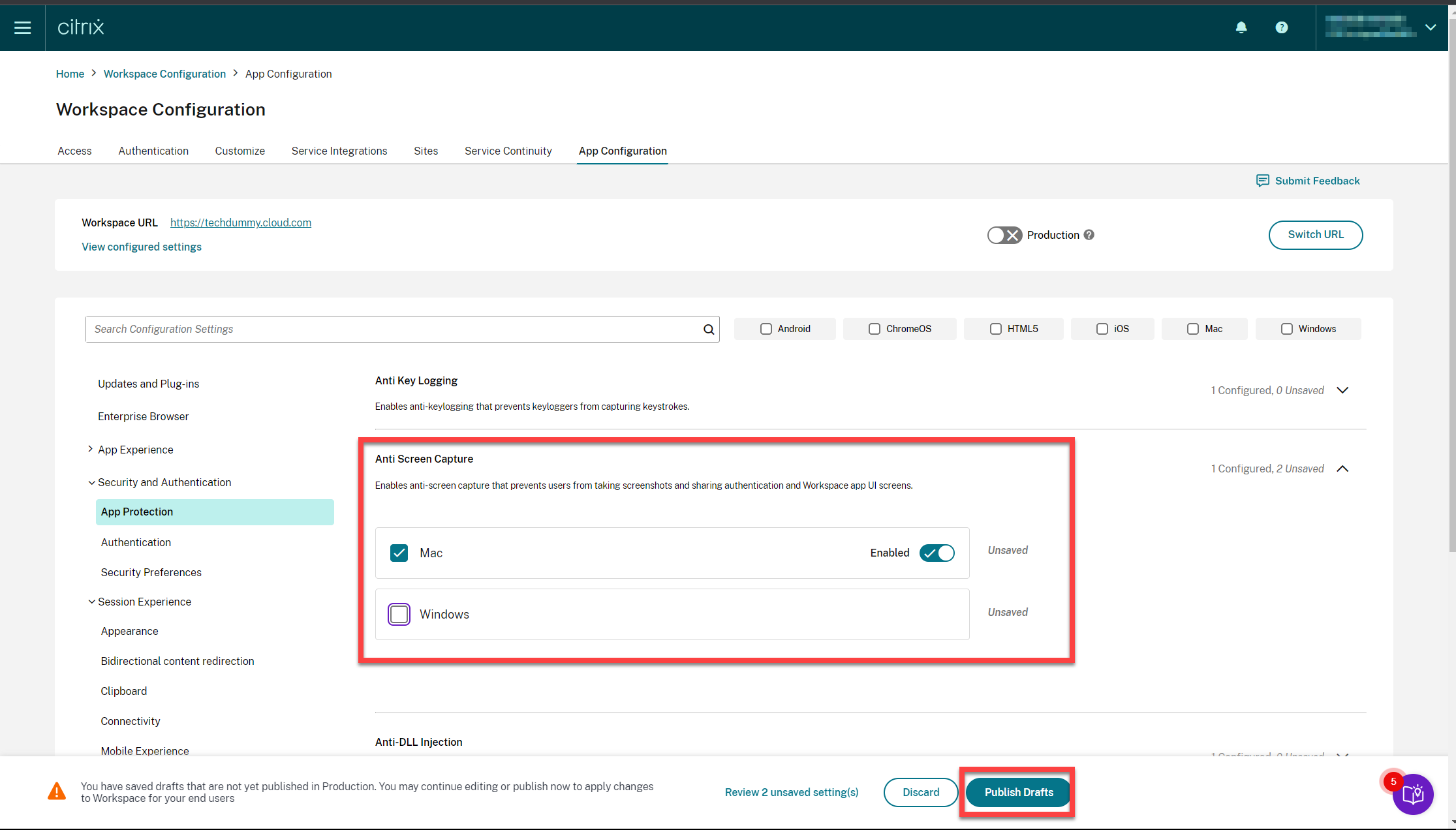 Enable anti-screen and key log