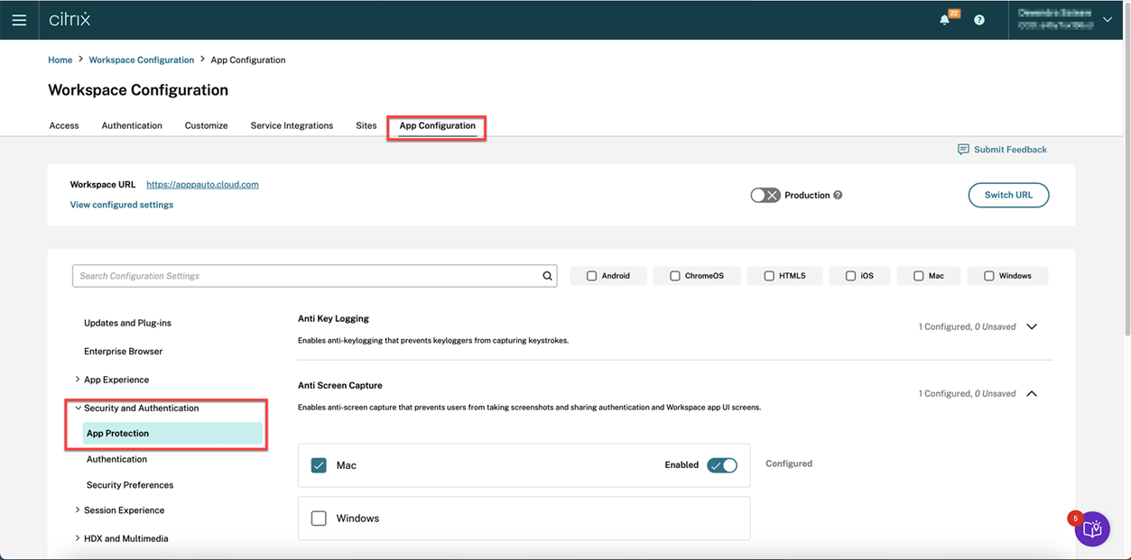 App configuration