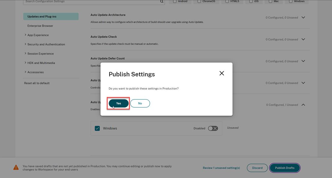 Publish settings