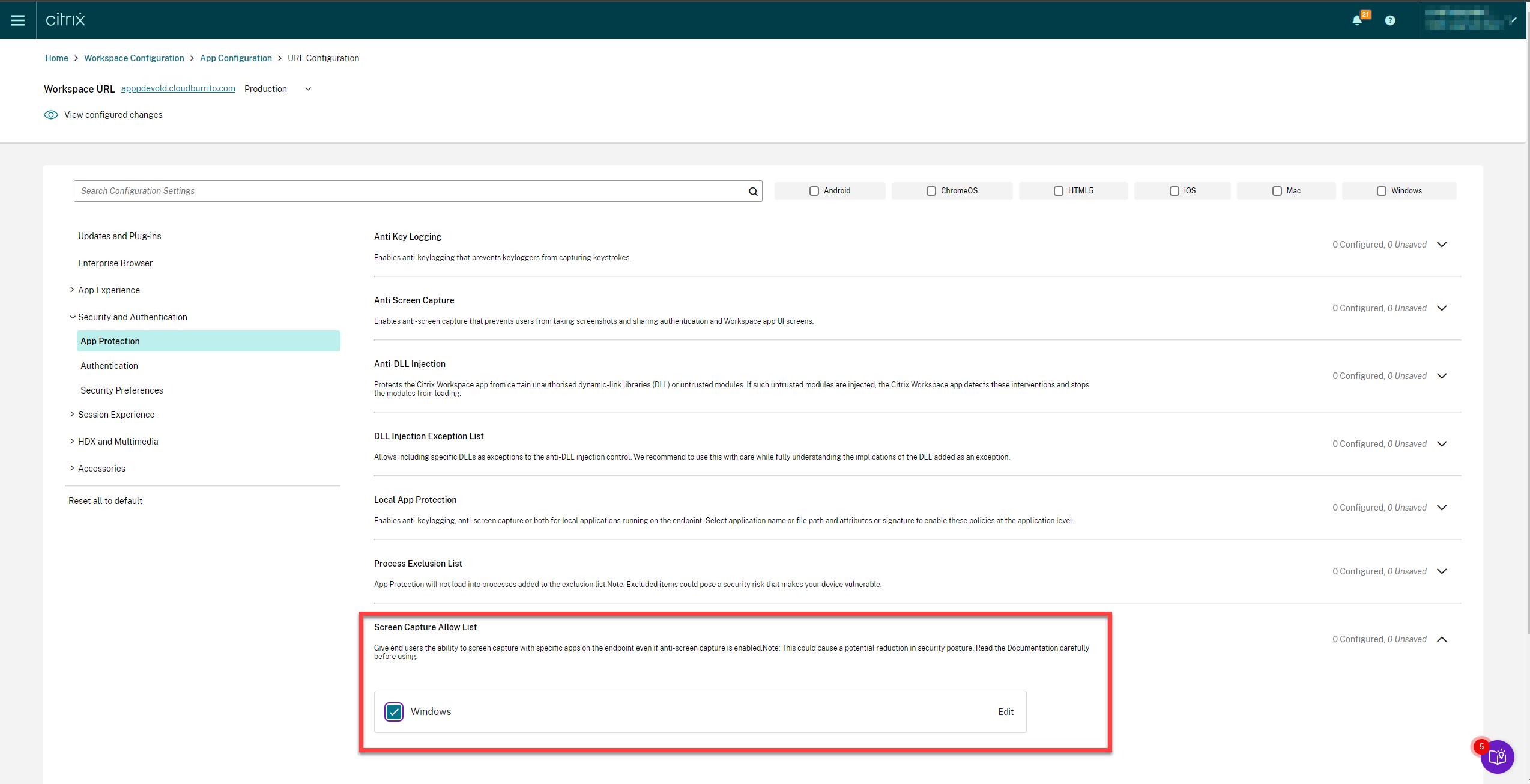 Enable Screen Capture Allow List