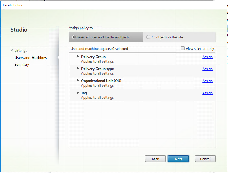 Create policy - selected users