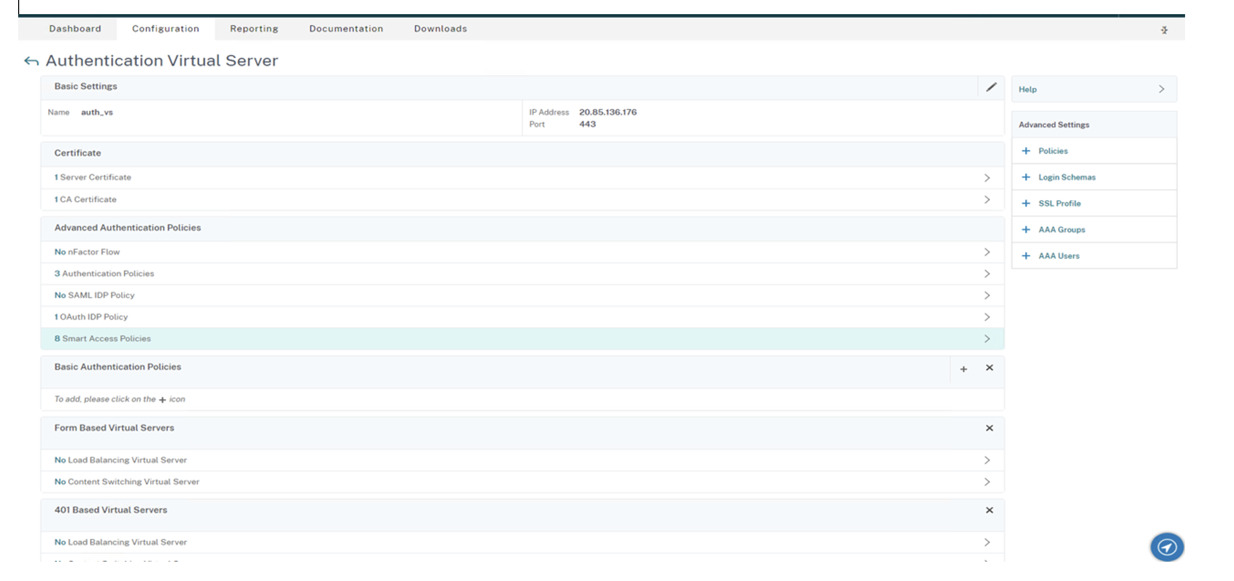 Authentication virtual servers