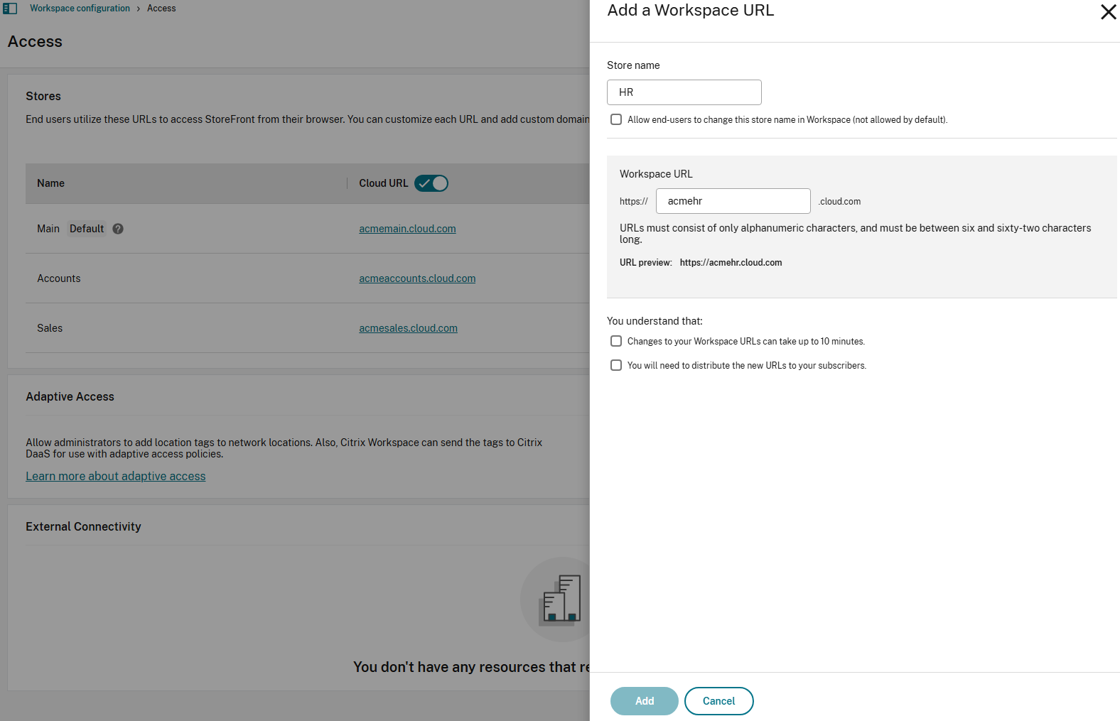 Screenshot of Add a store URL