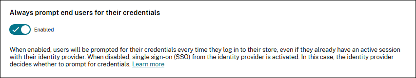 Screenshot of setting always prompt users for credentials