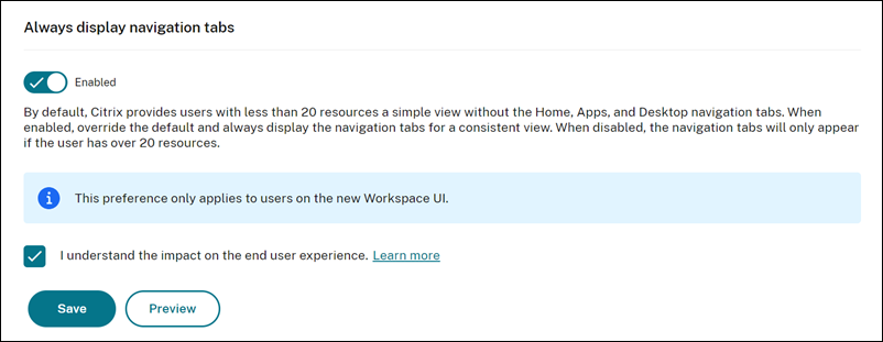 Citrix Cloud console to disable Simple View