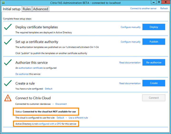 FAS Server not available in FAS Server Administrator console