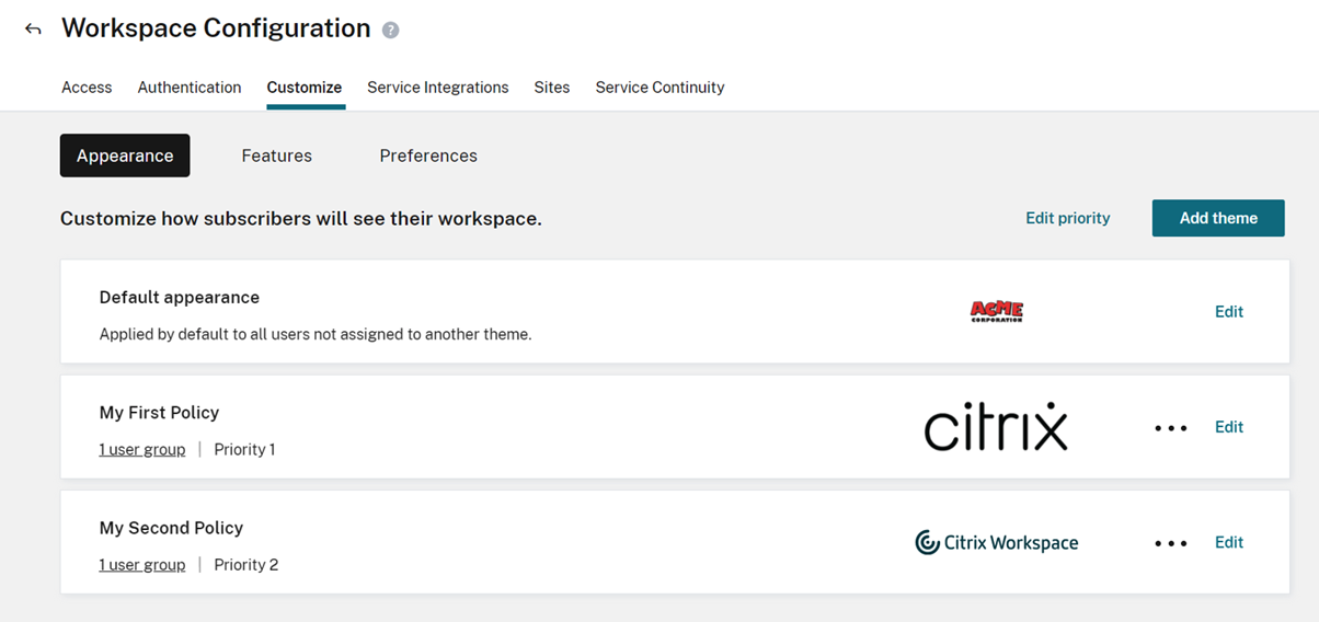 Screenshot of Appearance