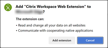 Screenshot of prompt to install extension