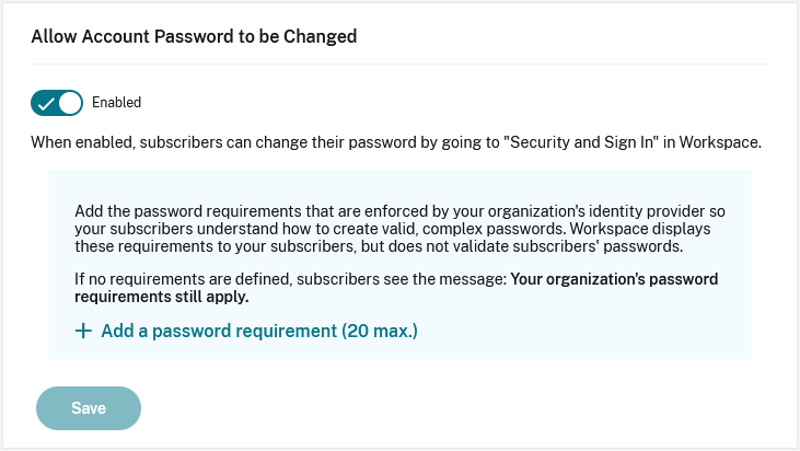 Screenshot of change password card