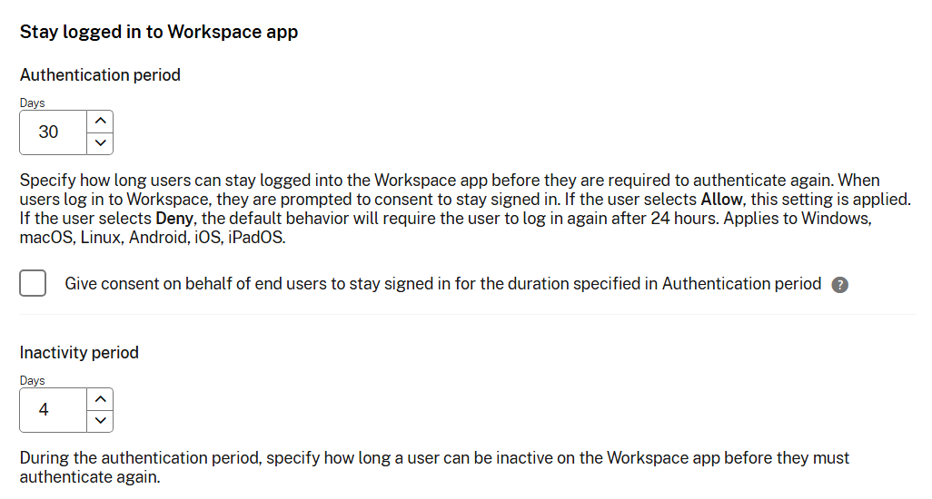 Stay logged in to Workspace app period settings