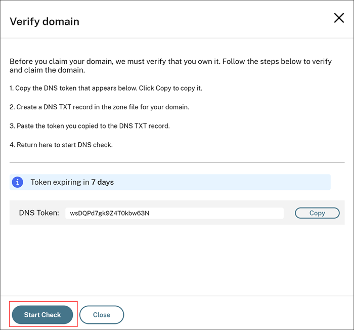 Start verification check