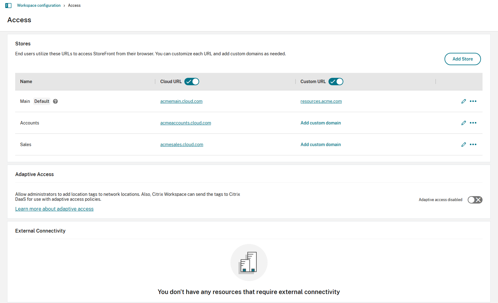 Store external access settings