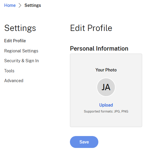 Screenshot of account settings screen
