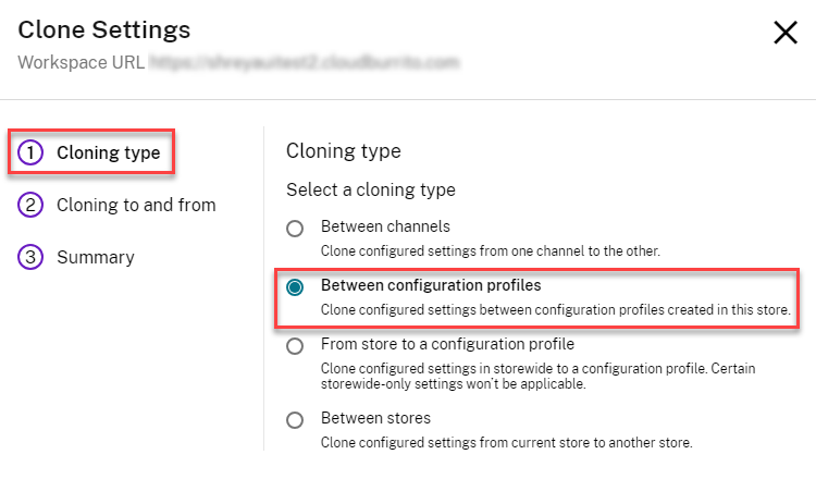 Clone settings between configuration profiles
