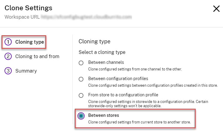 Clone settings between stores