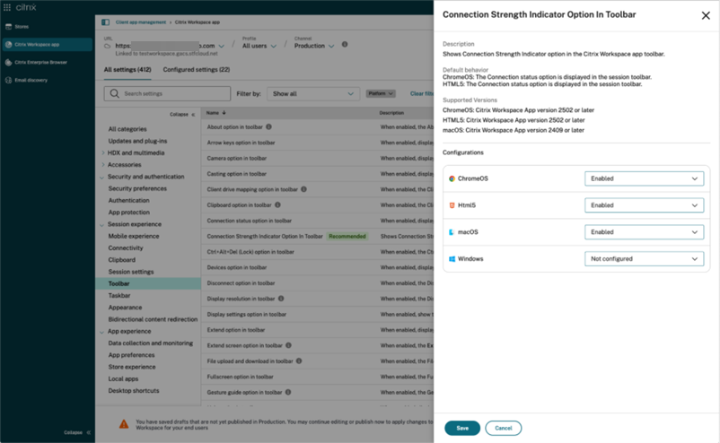 Modify settings