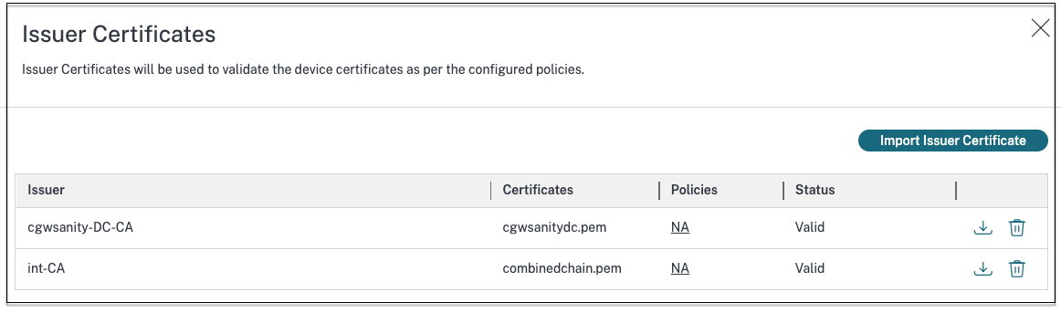 Imported certificate