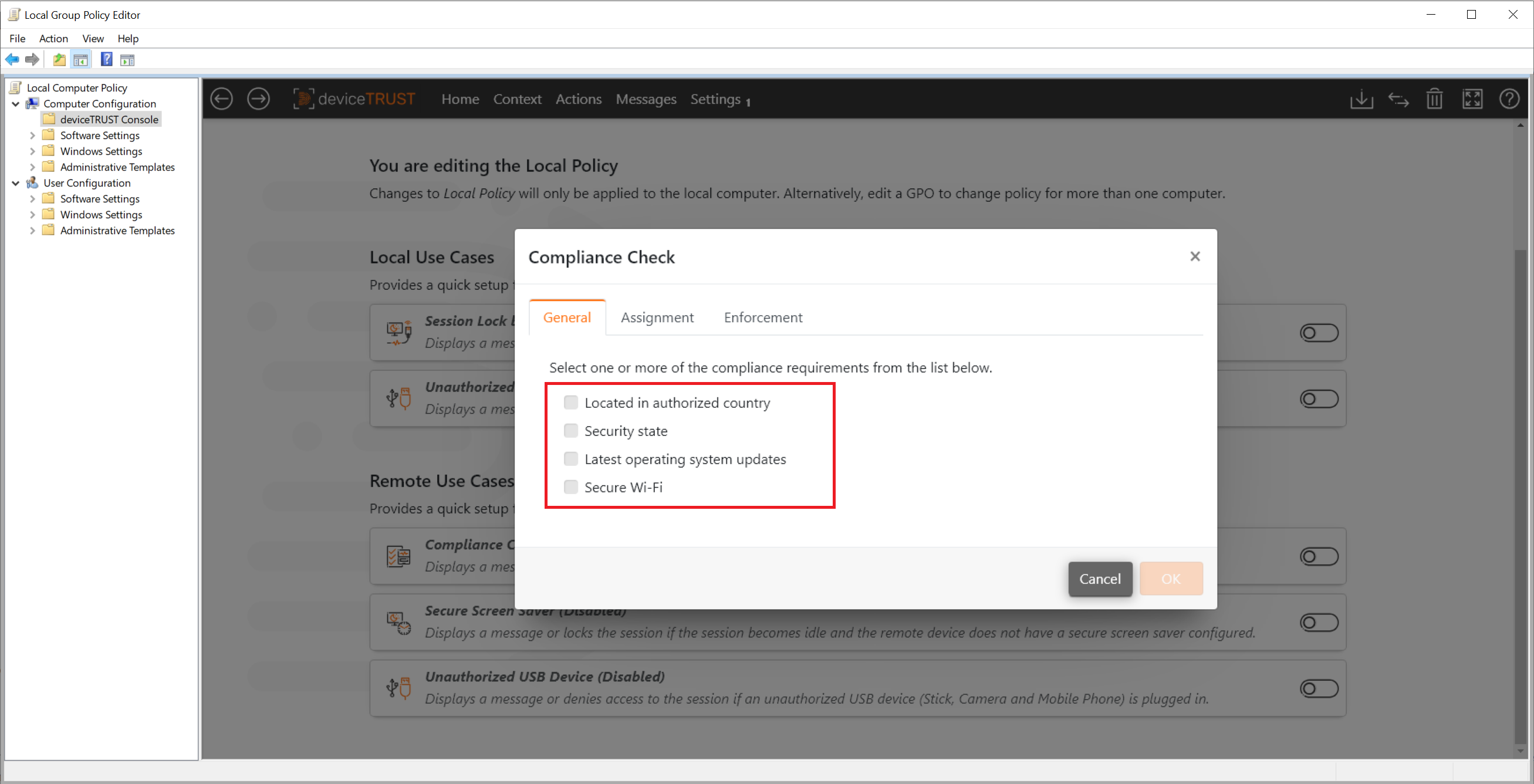 Compliance Check Use Cases Options