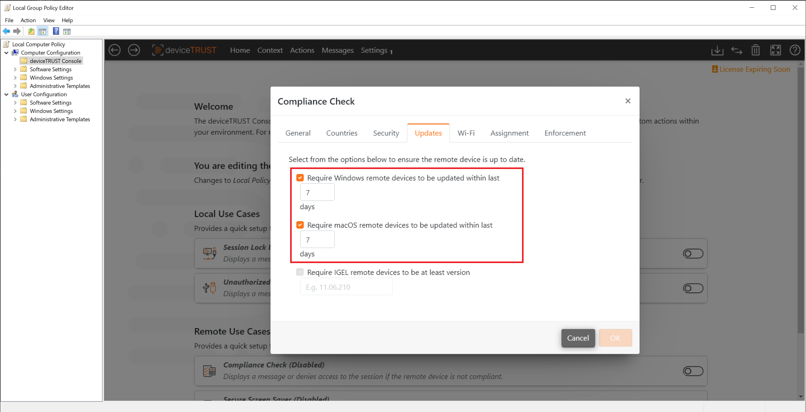 Updates Configuration Tabs