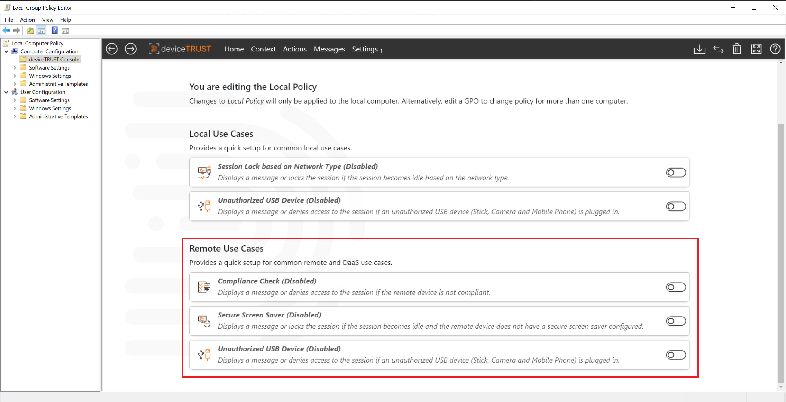 The remote use cases within the deviceTRUST Console