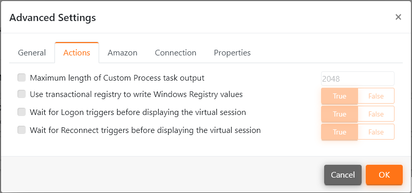 Advanced Settings - Actions