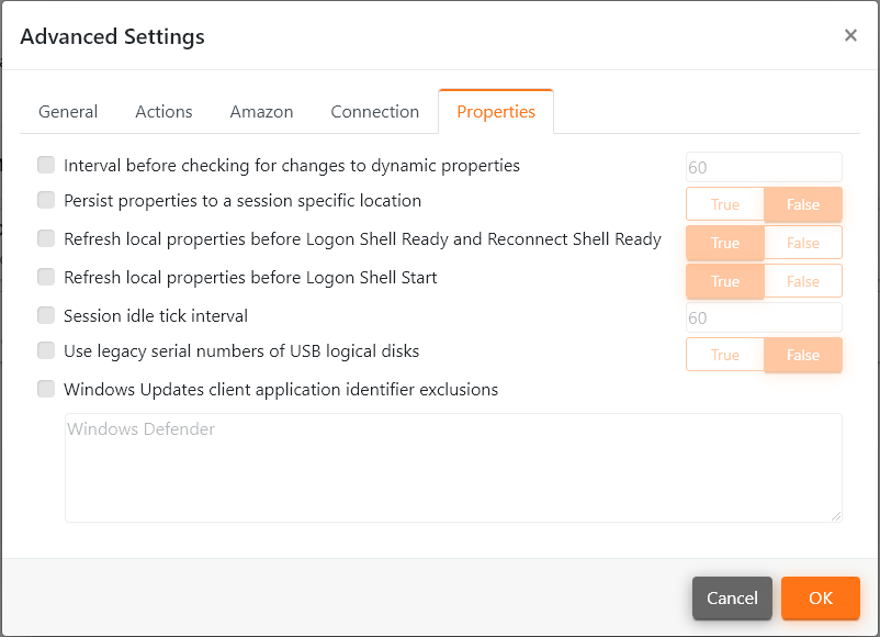 Advanced Settings - Properties