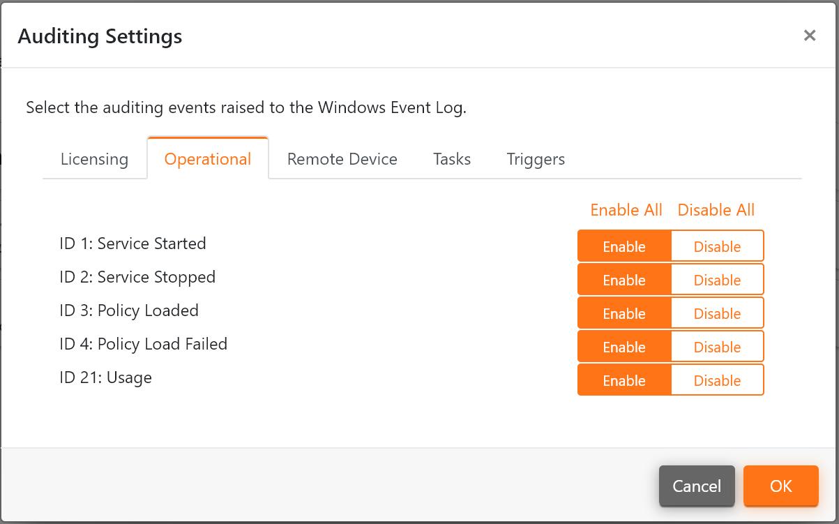 The Operational Auditing Settings