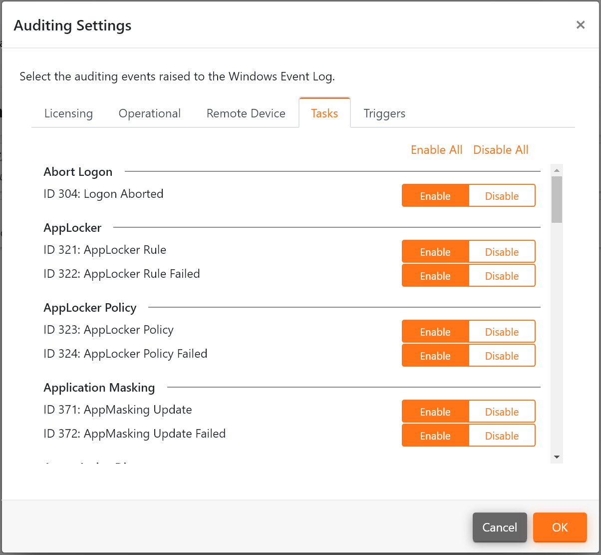 The Task Auditing Settings