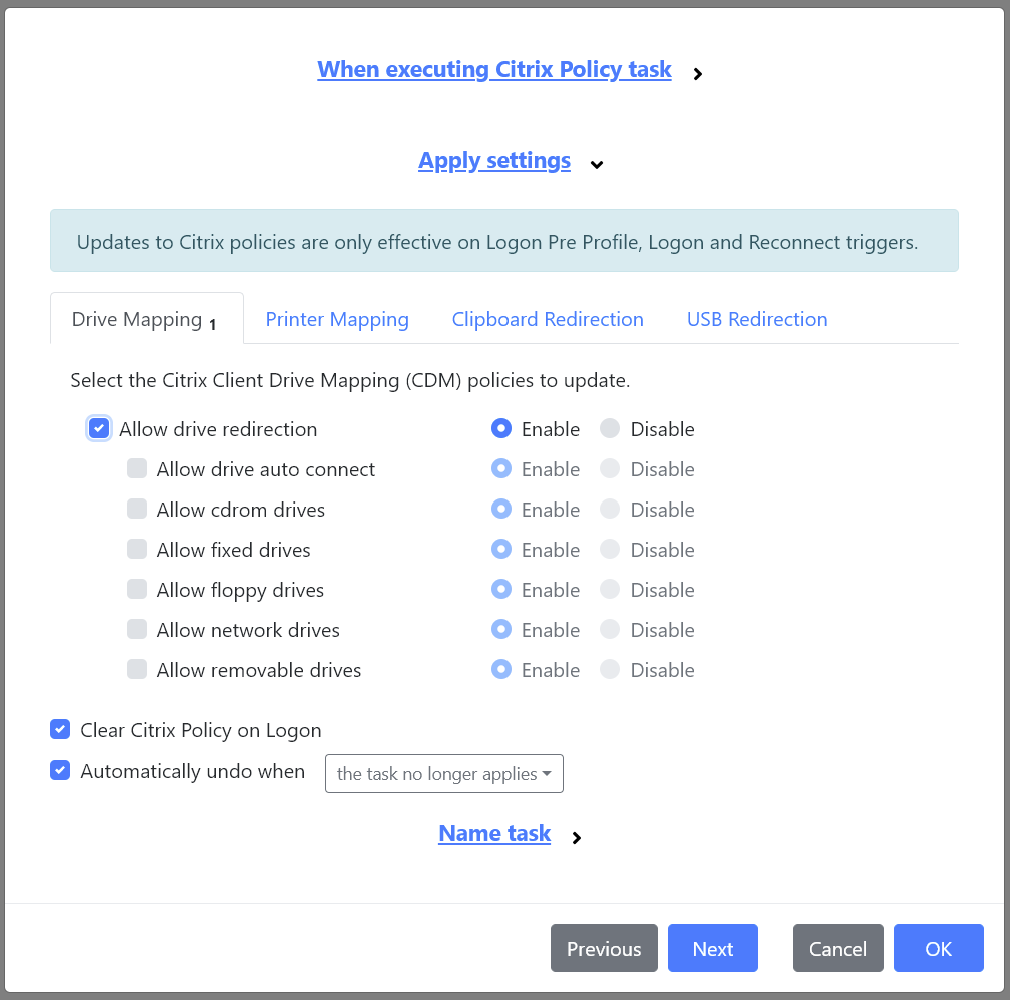 The Citrix Policy task