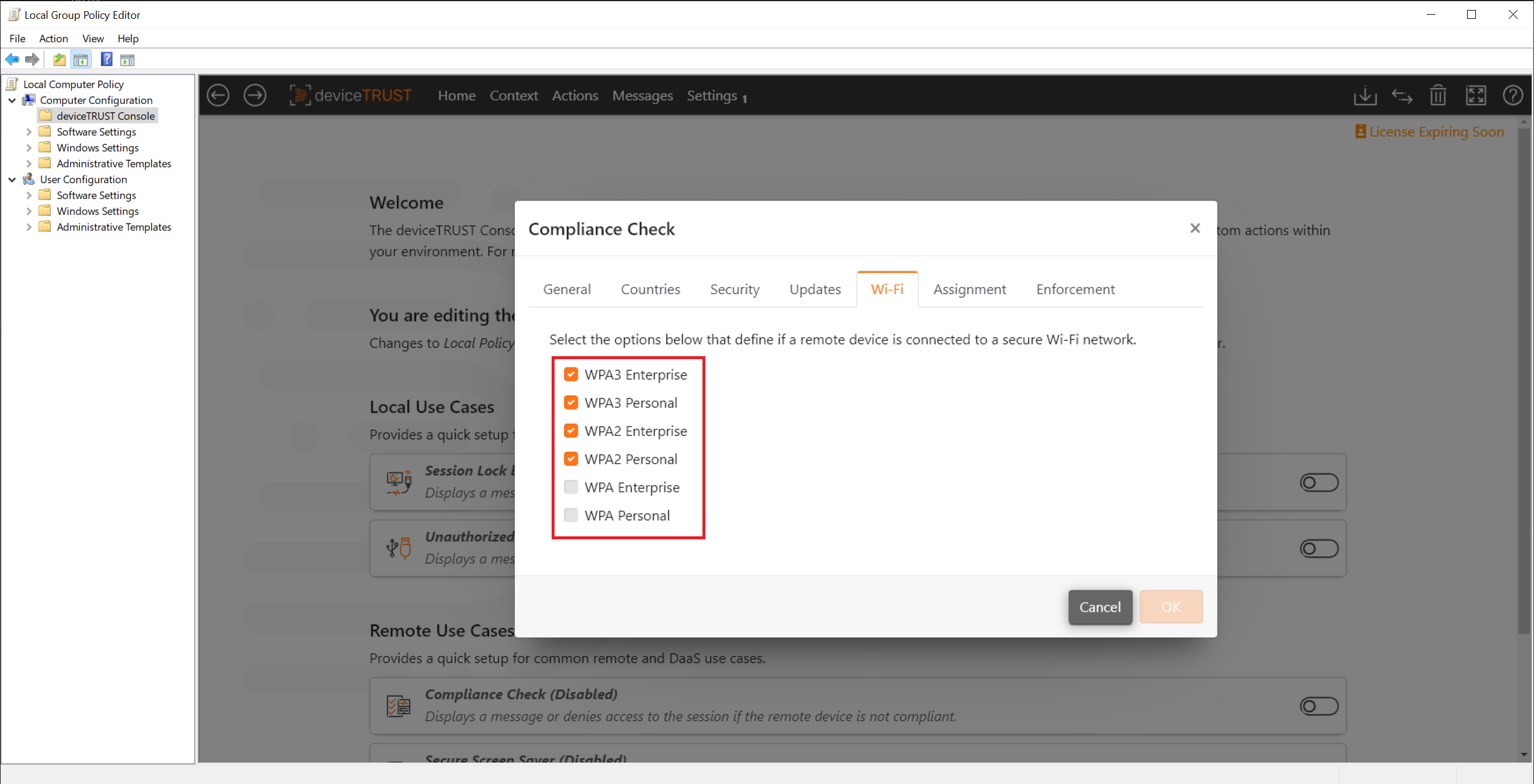 Wi-Fi Configuration Tabs