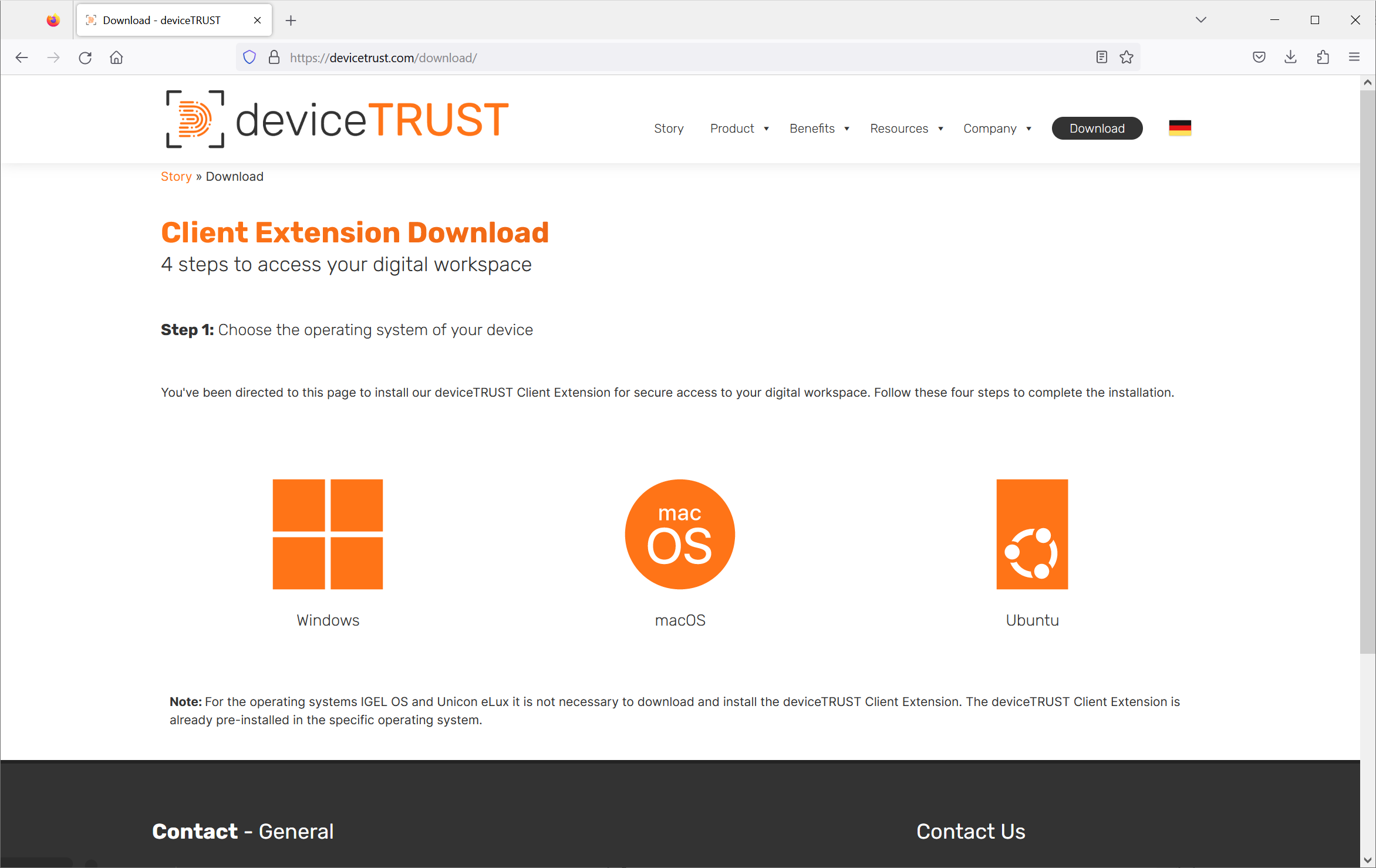 The deviceTRUST Client Extension Download Page