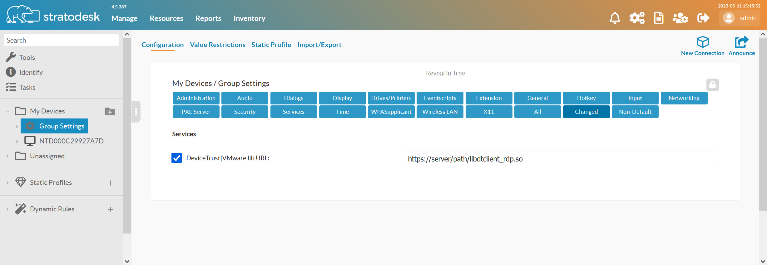 Setting the deviceTRUST Client Extension for VMware URL