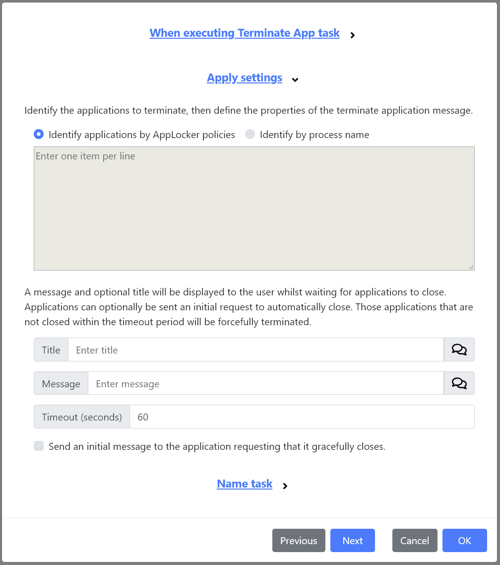 The Terminate App task