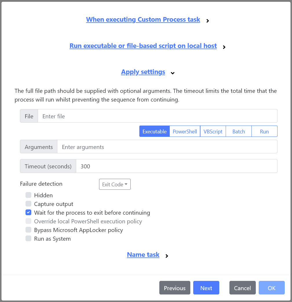 The Custom Process task