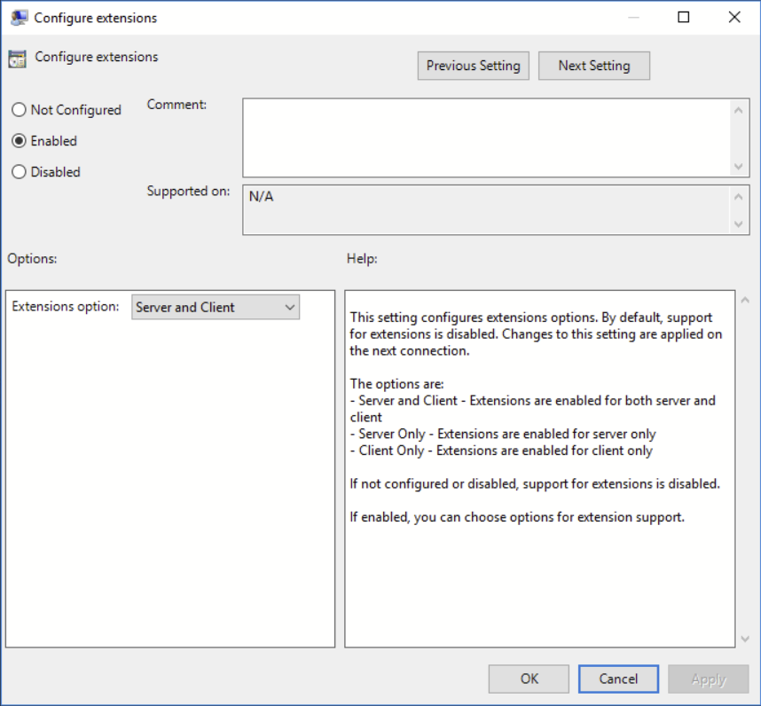 Set Configure Extensions to Server and Client